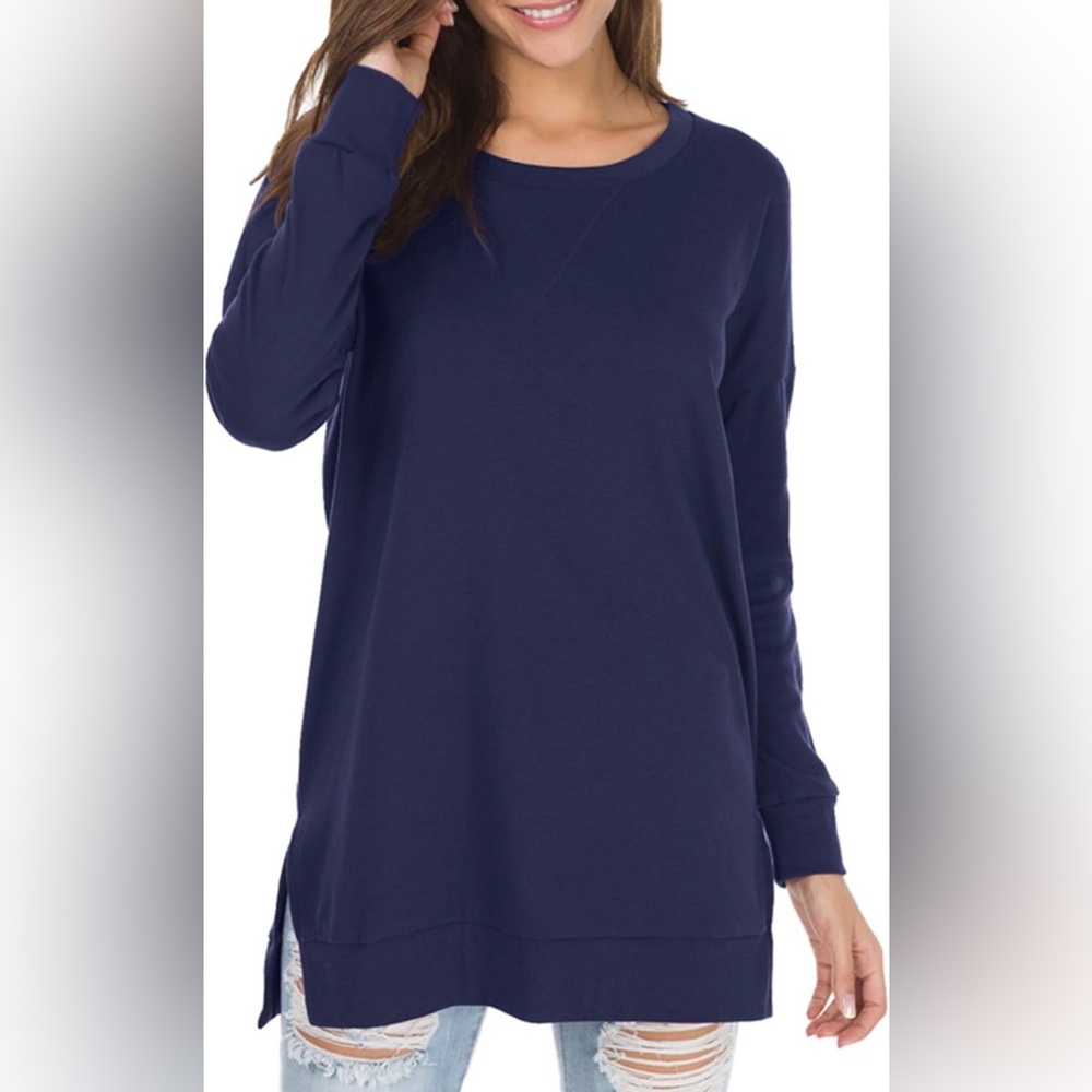 Navy Blue Long Sleeve Women's Tunic Top